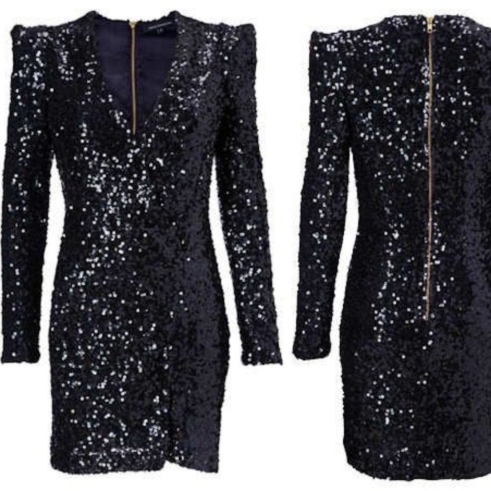 French Connection Samantha Plunging Sequin Dress 0